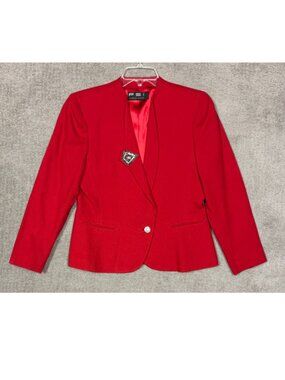 VINTAGE PSI BY MICHEL HRNJAK BLAZER JACKET RED W/RHINESTONES & TRIM SZ 12